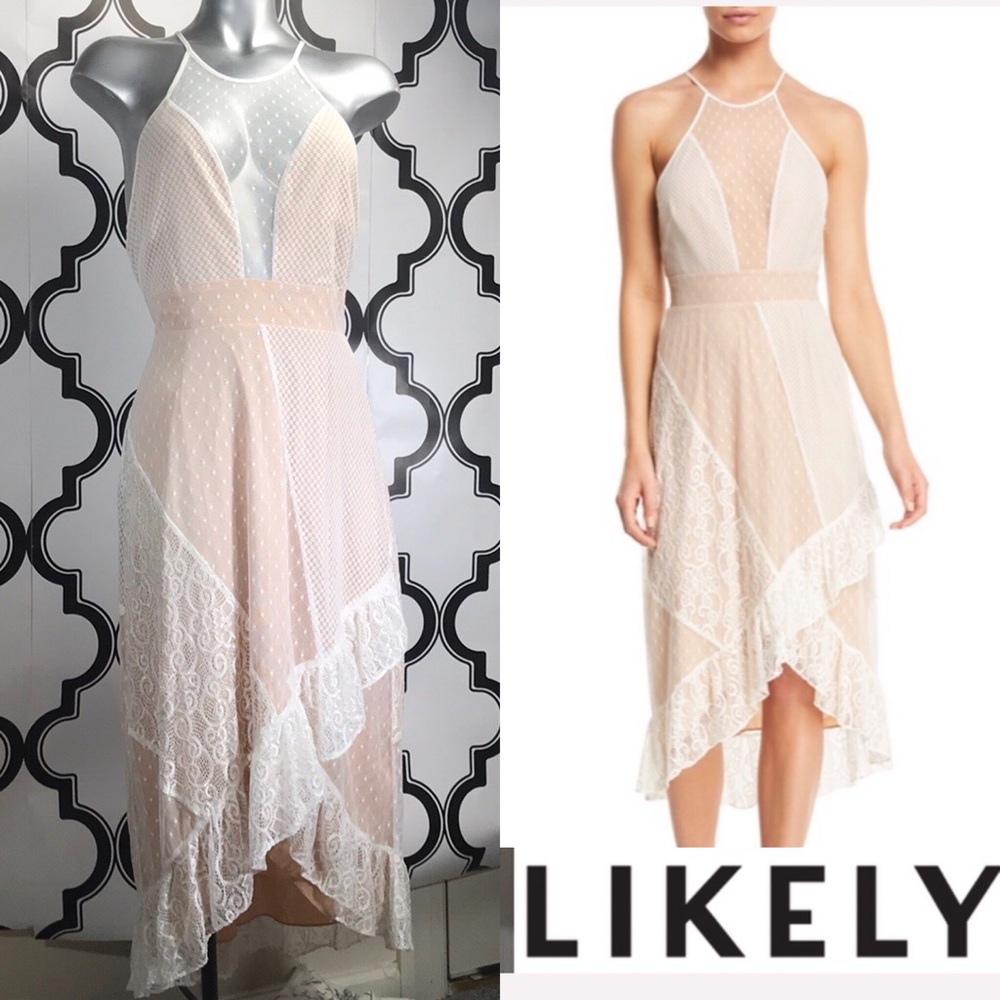 (LIKELY) Lorimer Sheer Mesh Lace High Low Dress